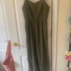 Olive Green Linen-Blend Jumpsuit
